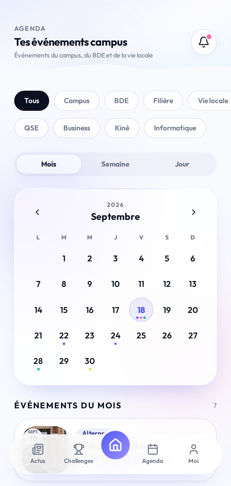 Agenda des événements du campus